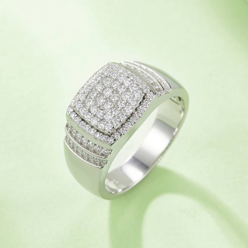 R6471豪镶S925银镀白金MoissaniteMen's Ring厘石D级0.82ct